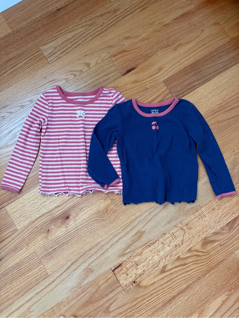 Carter's Girls' Navy Long-Sleeve Top with Pink Trim & Pink Striped 2 Pack